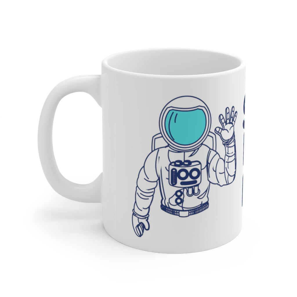 Mug Blanc Céramique - Motif Spatial Étoiles Planètes Astronautes Chiens