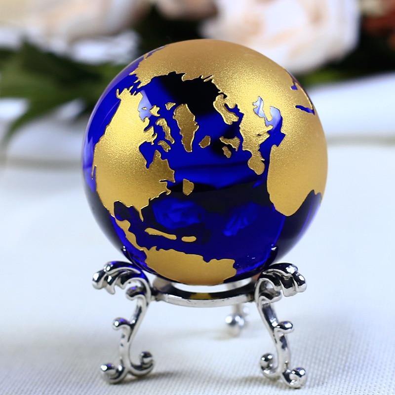 Blue & Gold Glass Desktop Globe With Stand [BRIGHTEN UP YOUR WORKSPACE].